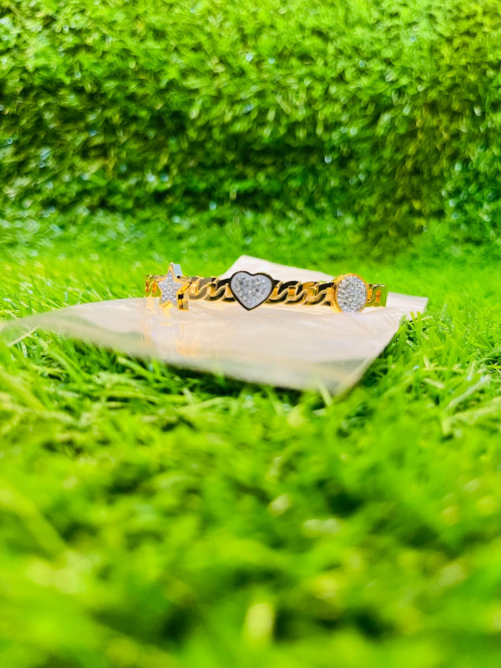 Star & Heart Charm Gold Plated Kada