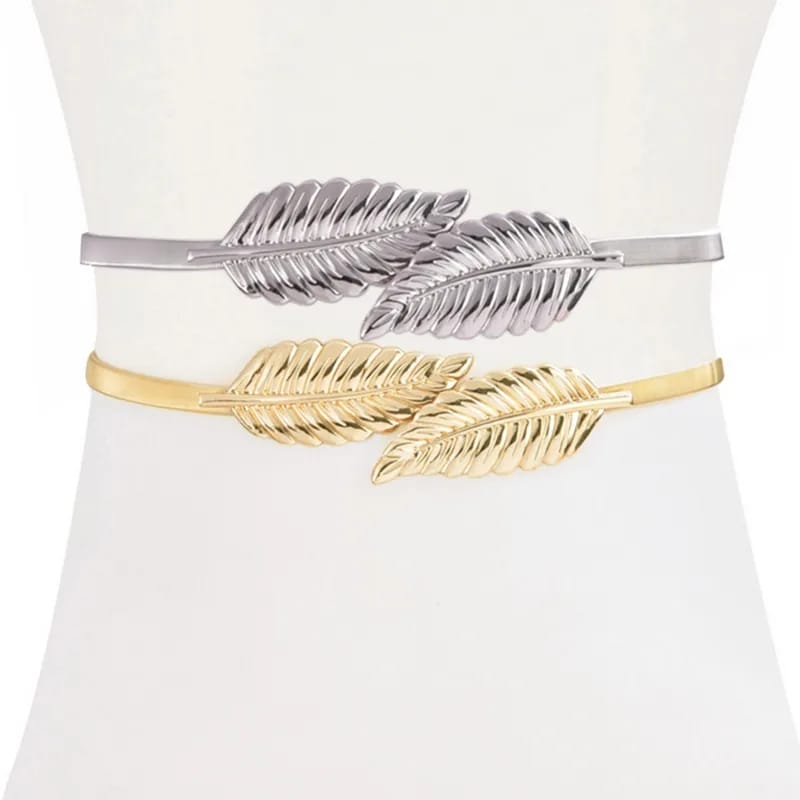 Leaf Design Metallic Waist Belt