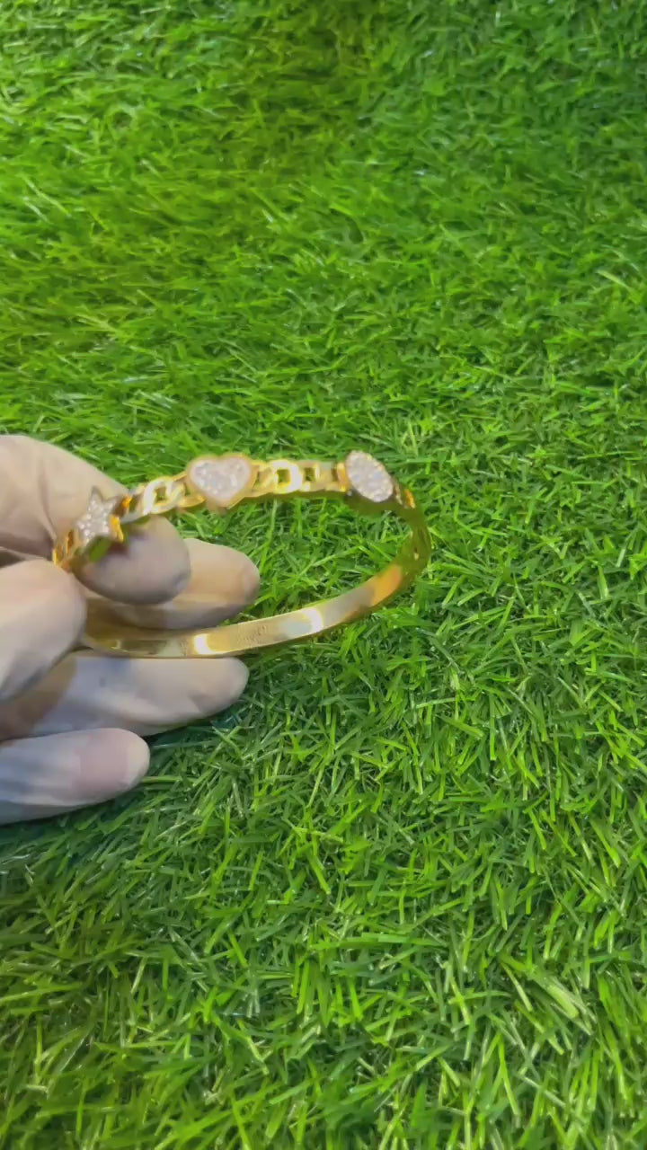 Star & Heart Charm Gold Plated Kada